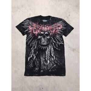 Throwdown By Affliction Premium Shirt Mens M Skull Native American